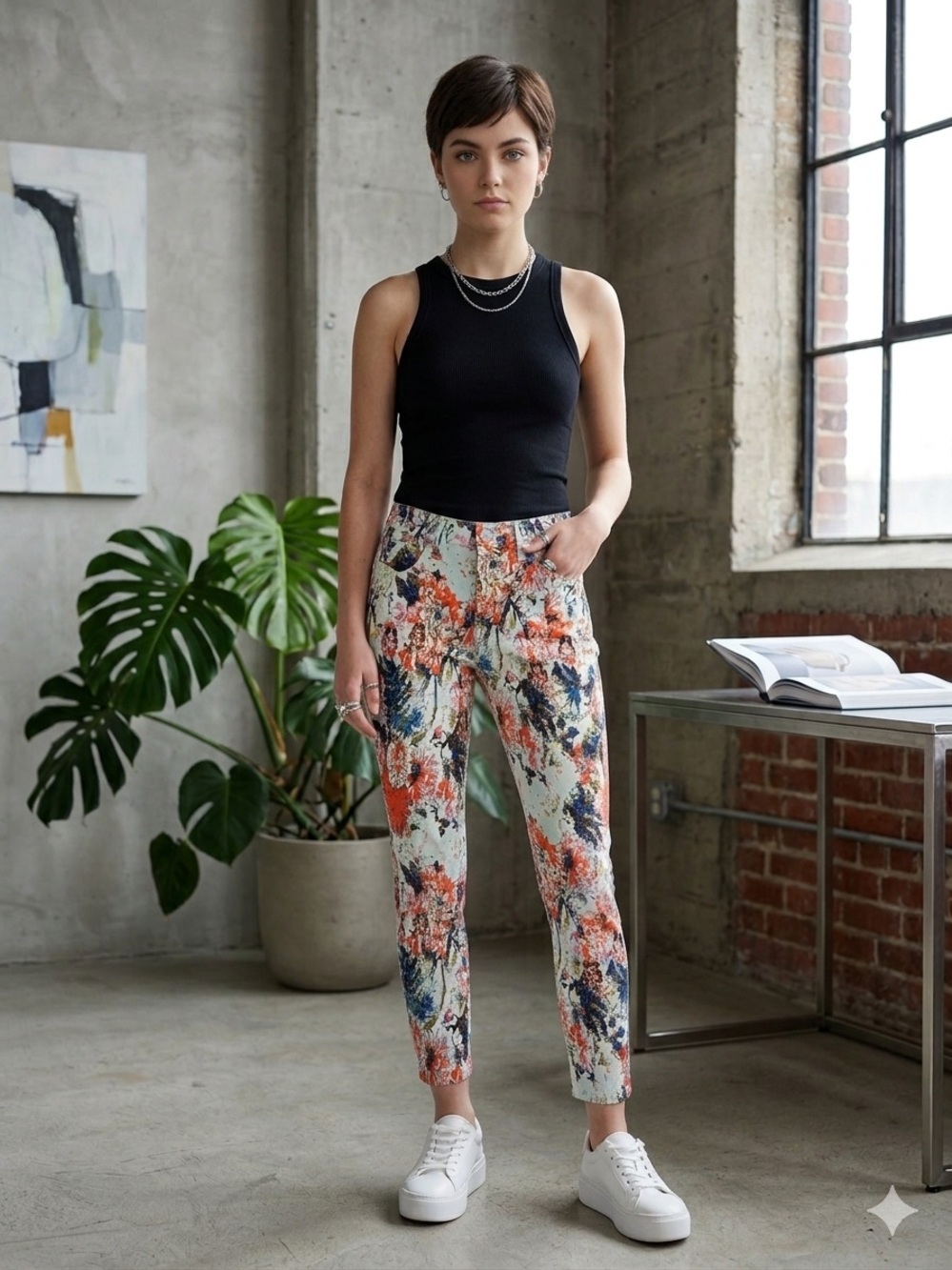 7 For All Mankind floral haze print skinny ankle jeans - Picture 3 of 7